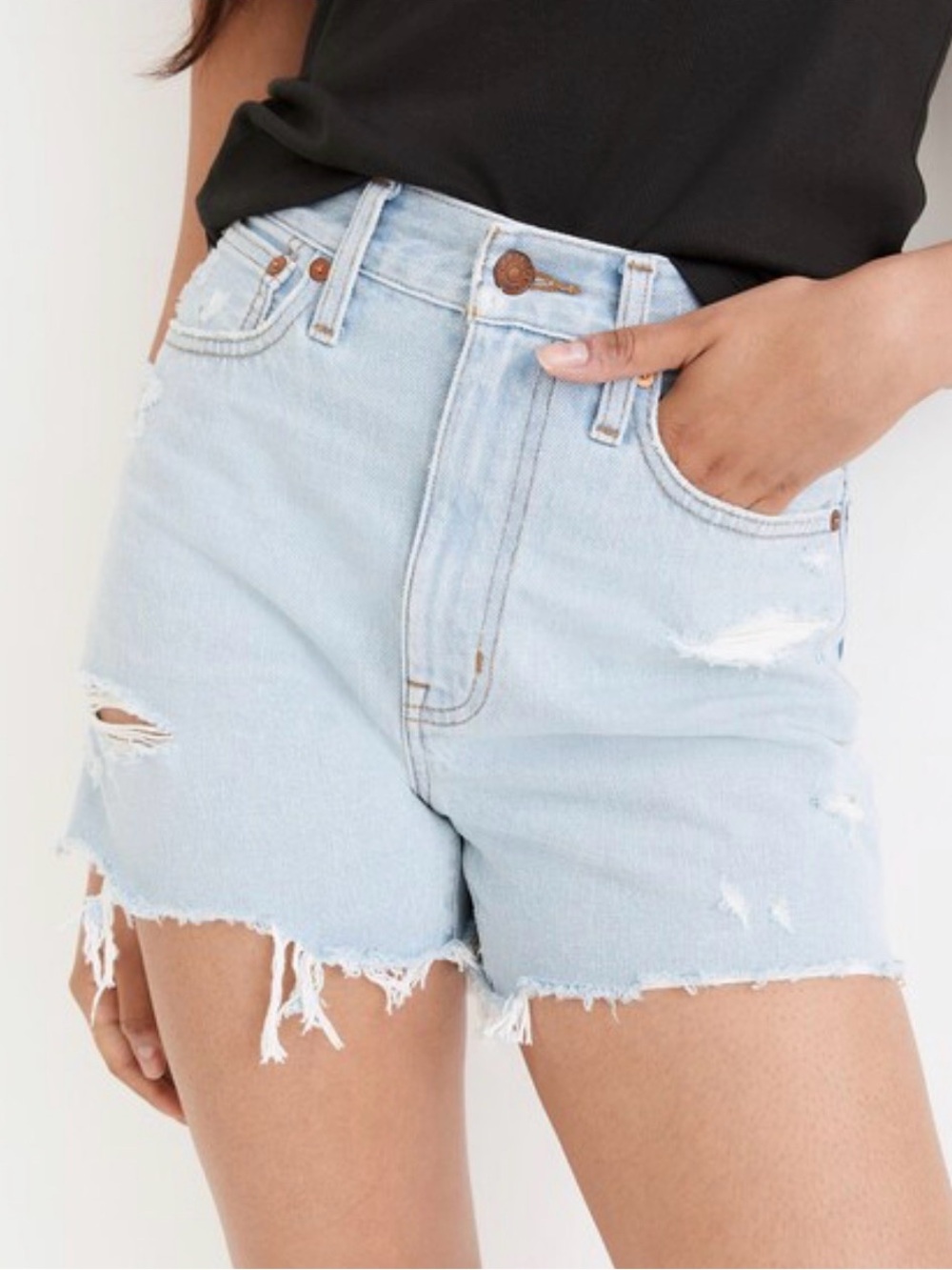 Madewell The MomJean Light Blue Ripped High-Rise Denim Shorts 26 ND680